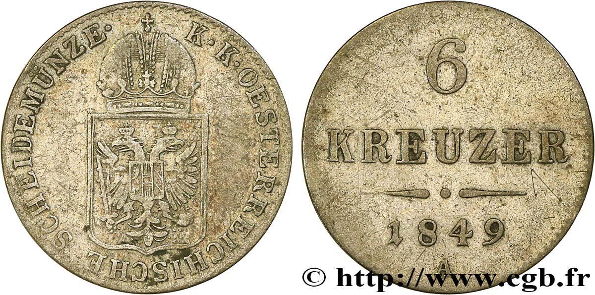 AUSTRIA 6 Kreuzer 1849 Vienne XF 