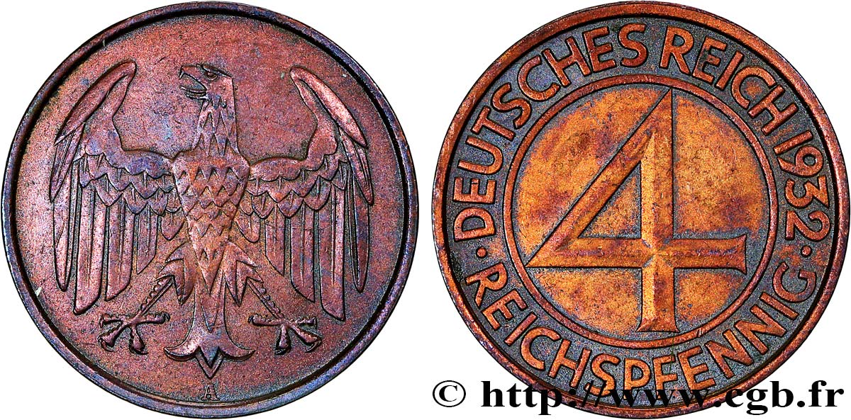 GERMANY 4 Reichspfennig 1932 Berlin - A AU 