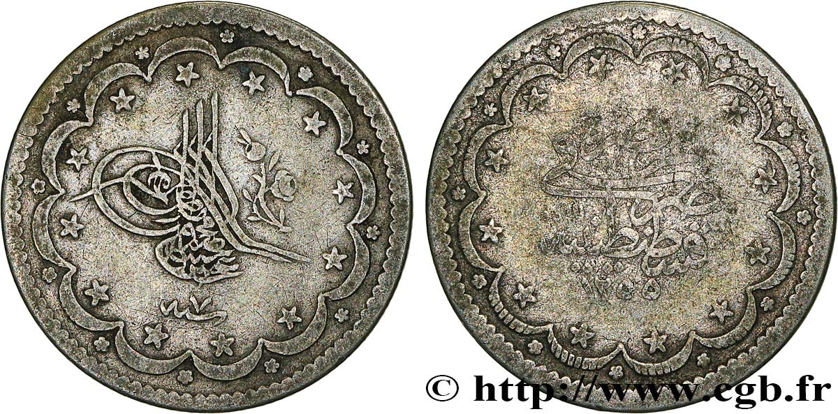 TURKEY 5 Kurush au nom de Meijid AH 1255 an 7 (1845) Constantinople VF 