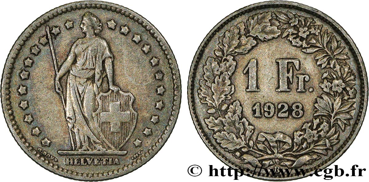 SWITZERLAND 1 Franc Helvetia 1928 Berne XF 