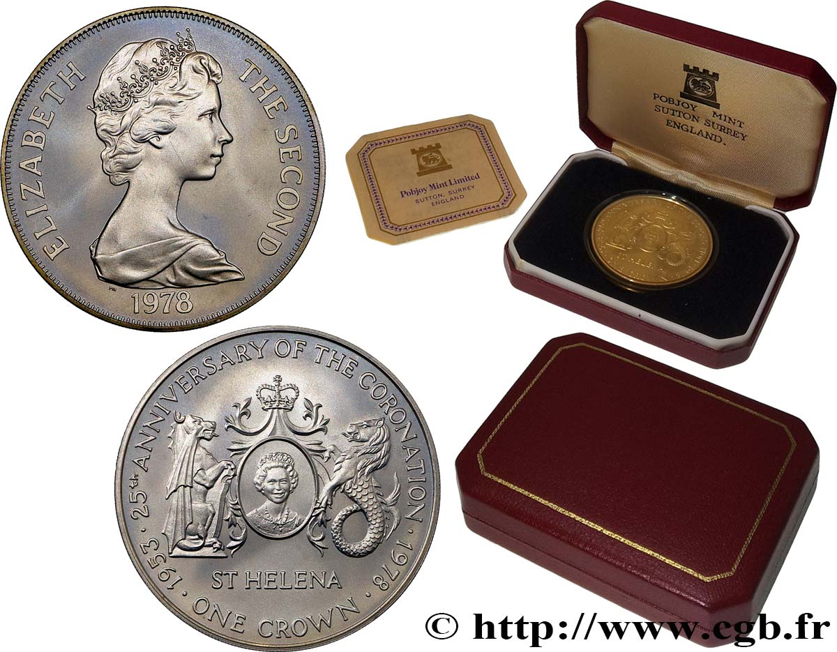 SAINT HELENA 1 Crown 25e anniversaire du couronnement de la reine Elisabeth II 1978 Pobjoy Mint MS 