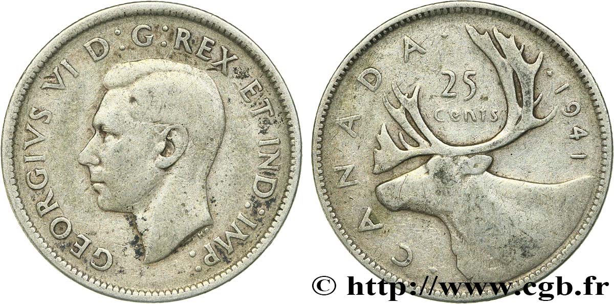 CANADá
 25 Cents Georges VI 1941  BC+ 