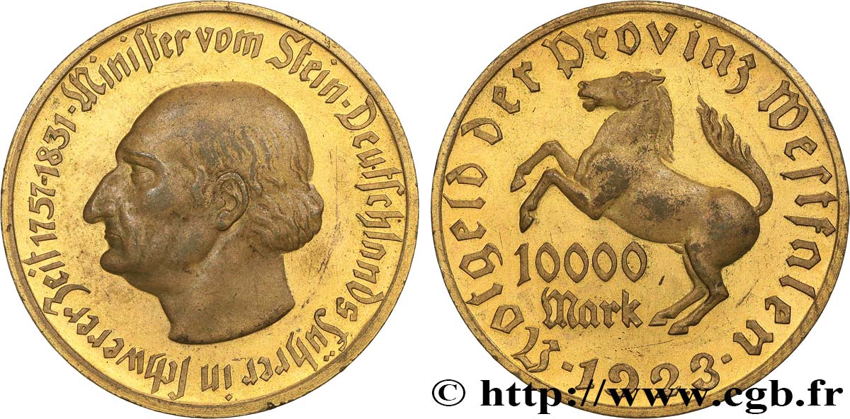 ALLEMAGNE 10000 Mark  Westphalie von Stein 1923  TTB+ 