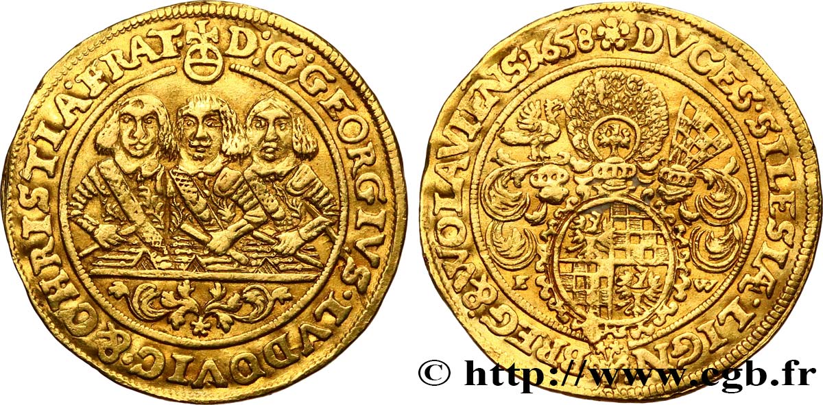 POLOGNE - SILÉSIE - GEORGES, LOUIS ET CHRISTIAN Ducat d’or 1658  TTB+ 