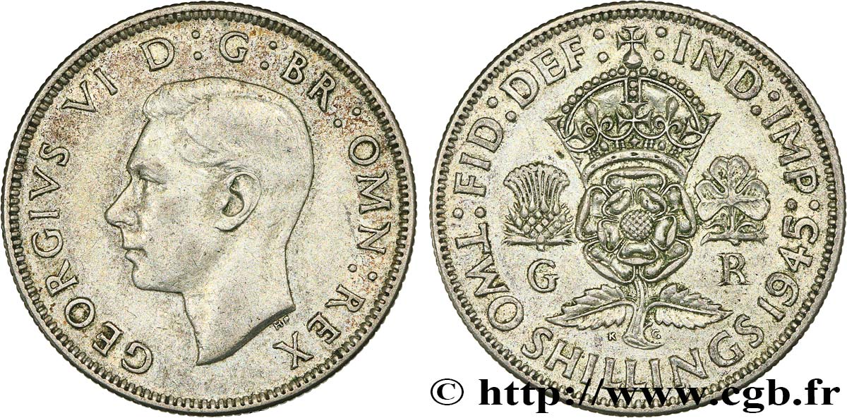 REINO UNIDO 1 Florin (2 Shillings) Georges VI 1945  MBC 