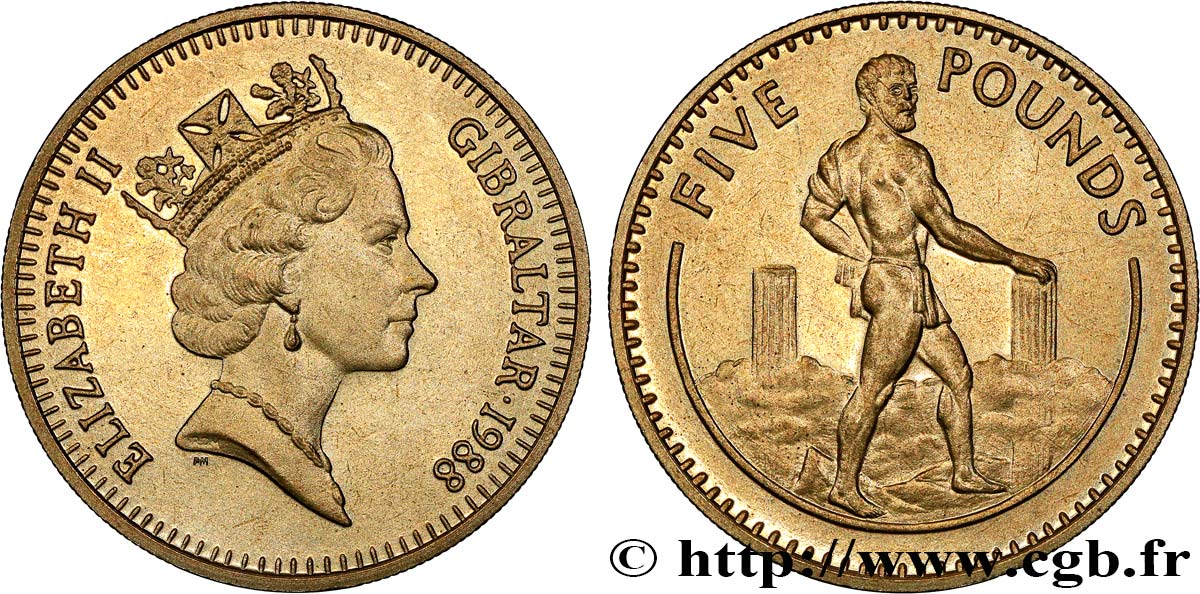 GIBRALTAR 5 Pounds Elisabeth II / Hercule 1988  SPL 