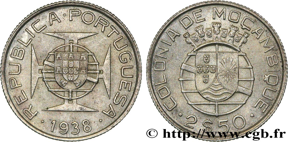 MOZAMBIQUE 2 1/2 Escudos 1938  AU 