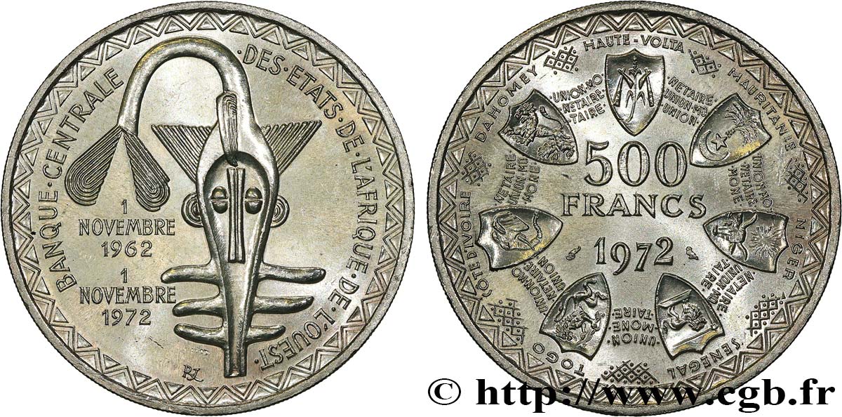 ÉTATS DE L AFRIQUE DE L OUEST (BCEAO) 500 Francs BCEAO 1972 Paris SPL 