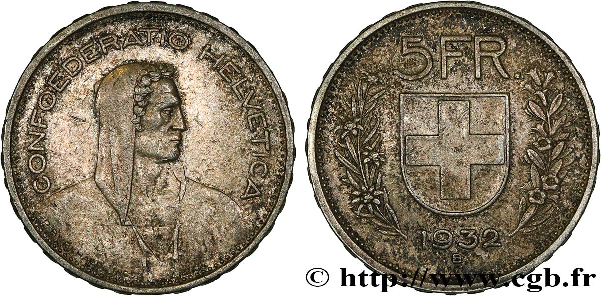 SUISSE 5 Francs Berger des Alpes 1932 Berne TTB 