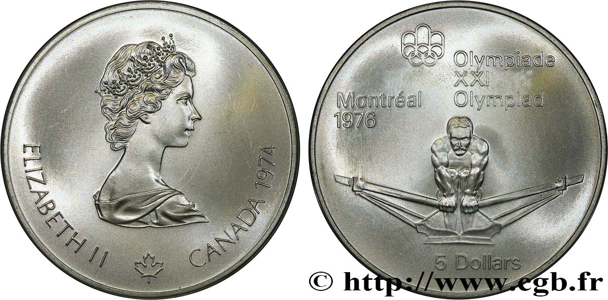 CANADA 5 Dollars Proof JO Montréal 1976 rameur / Elisabeth II 1974  FDC 