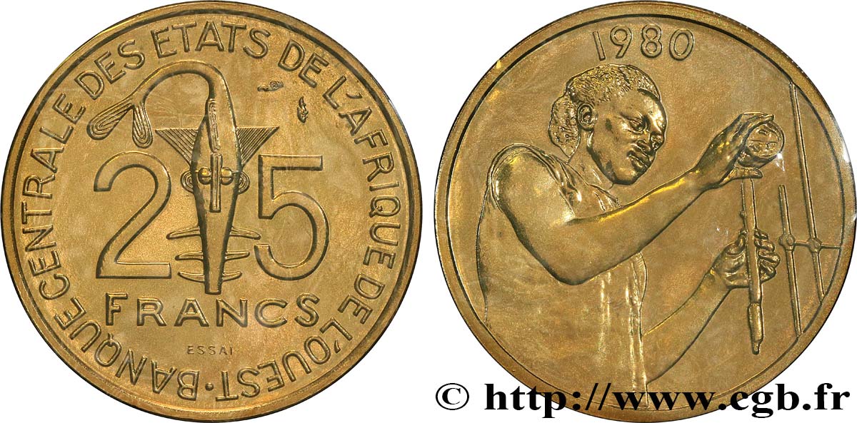 ÉTATS DE L AFRIQUE DE L OUEST (BCEAO) Essai de 25 Francs 1980 Paris FDC 
