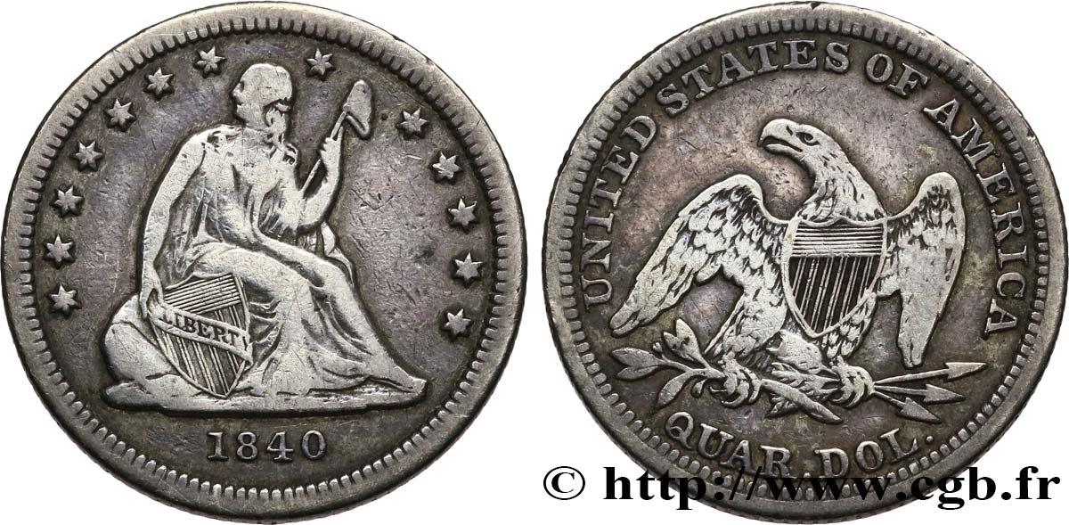 STATI UNITI D AMERICA 1/4 Dollar Liberté assise 1840 Philadelphie q.BB 