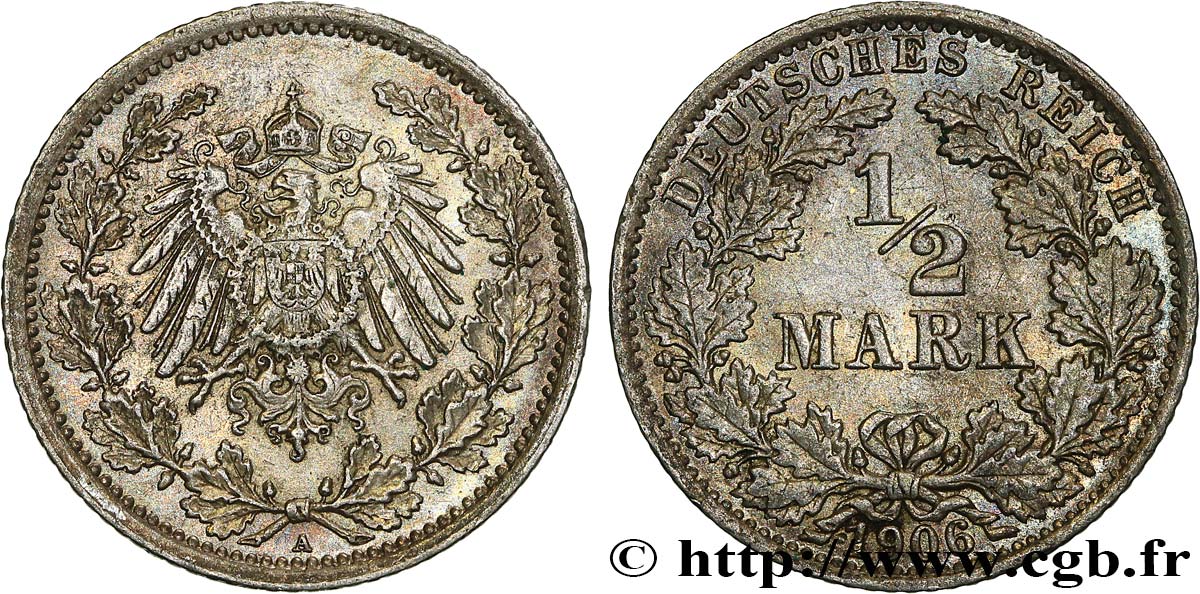 ALEMANIA 1/2 Mark Empire aigle impérial 1906 Berlin MBC 