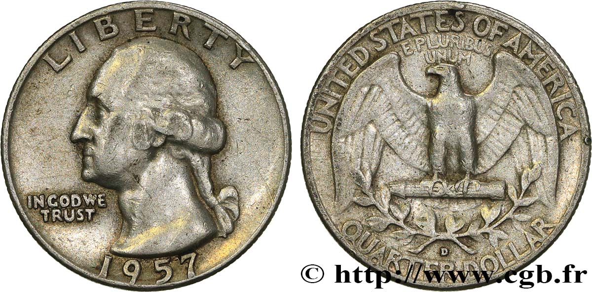 ÉTATS-UNIS D AMÉRIQUE 1/4 Dollar Georges Washington 1957 Denver TTB 