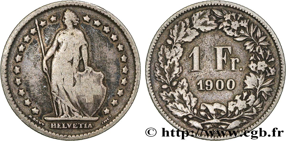 SUIZA 1 Franc Helvetia 1900 Berne - B BC 