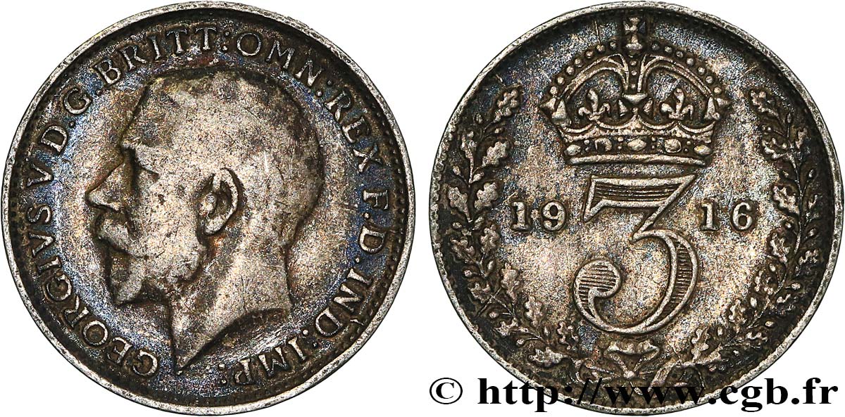 ROYAUME-UNI 3 Pence Georges V 1916  TB+/SUP 