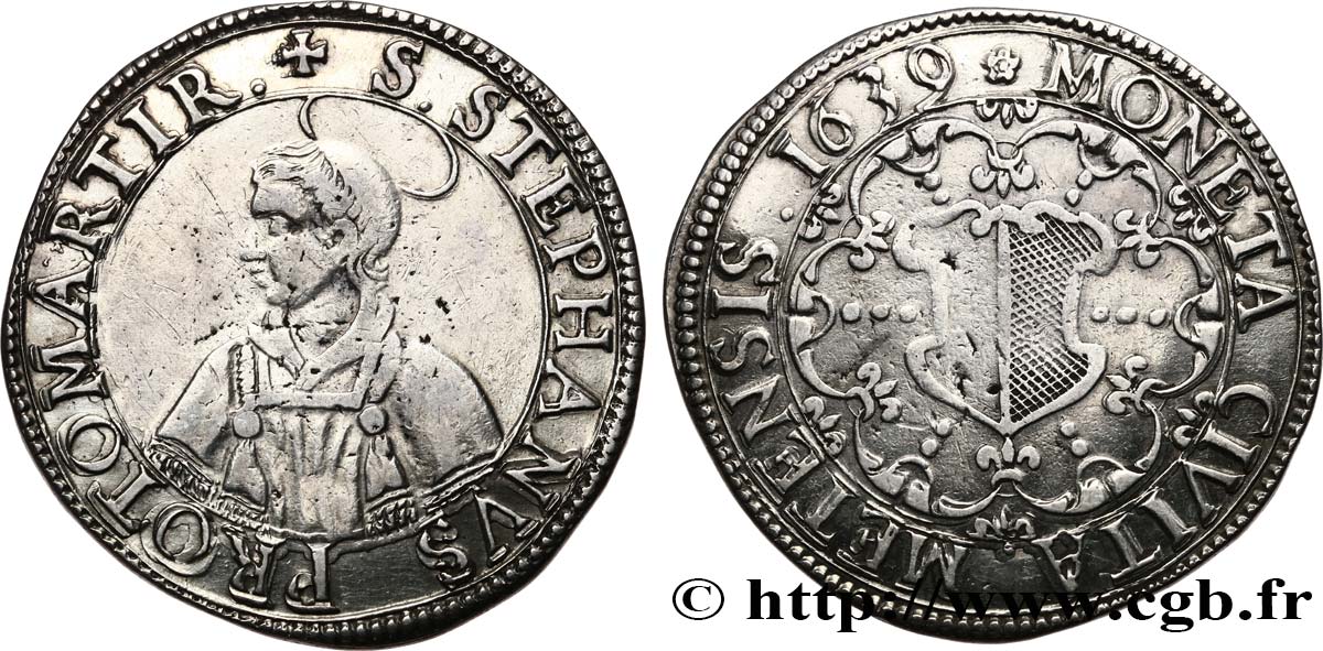 LORENA - CITTà DE METZ Thaler à l écu échancré, 2e type 1639 Metz q.BB 