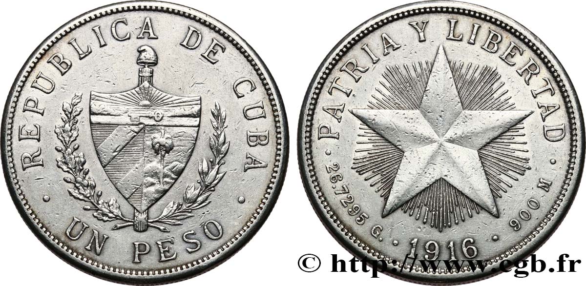 CUBA 1 Peso 1916  TTB 