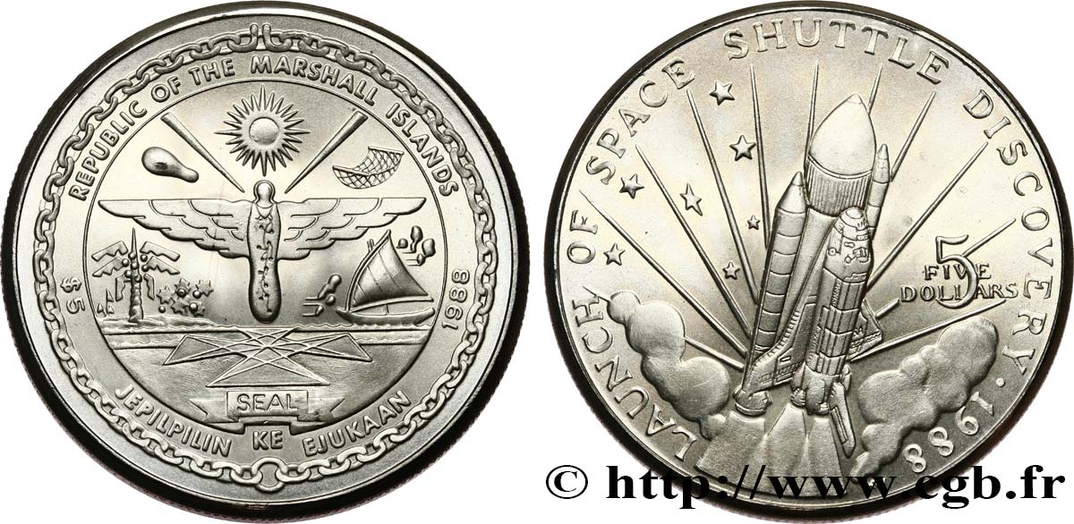 MARSHALL ISLANDS 5 Dollars Lancement de la navette spatiale Discovery 1988  MS 