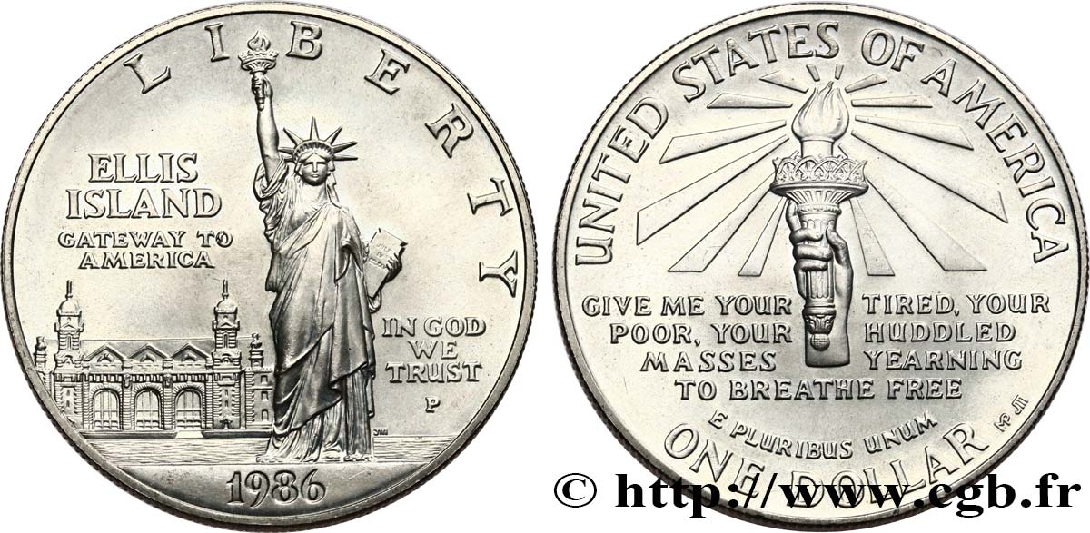 STATI UNITI D AMERICA 1 Dollar Statue de la Liberté, Ellis Island 1986 Philadelphie MS 