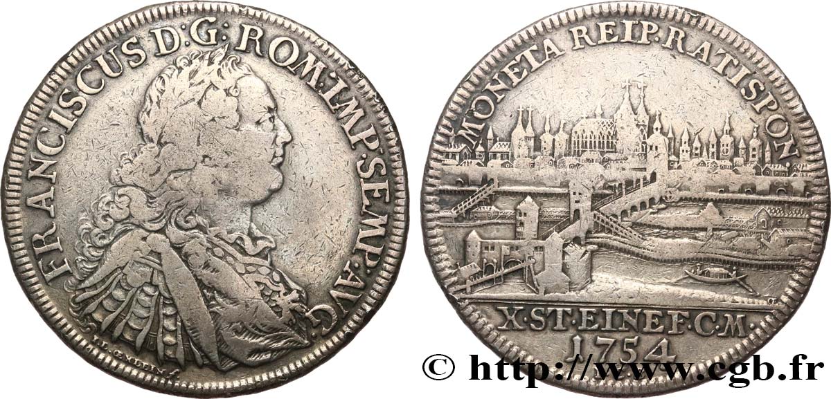 GERMANY - CITY OF REGENSBURG (RATISBON) - FRANCIS I OF LORRAINE Thaler 1754 Regensbourg (Rastibonne) XF 