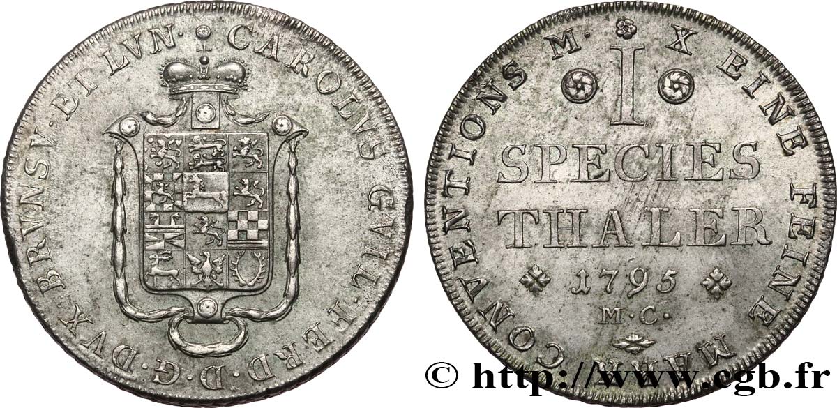 ALLEMAGNE - DUCHÉ DE BRUNSWICK LUNEBOURG - CHARLES GUILLAUME FERDINAND 1 thaler (Speciestaler) 1795 Brunswick SS 