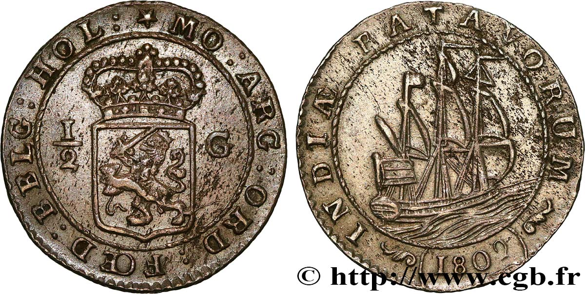 NETHERLANDS INDIES 1/2 Gulden République Batave 1802  AU 