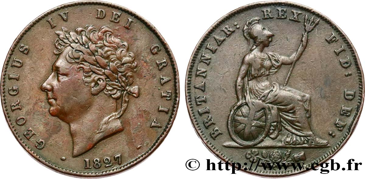 ROYAUME-UNI 1/2 Penny Georges IV 1827  TTB 