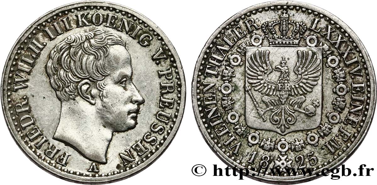 ALEMANIA - PRUSIA 1/6 Thaler Frédéric-Guillaume III roi de Prusse 1825 Berlin MBC+ 