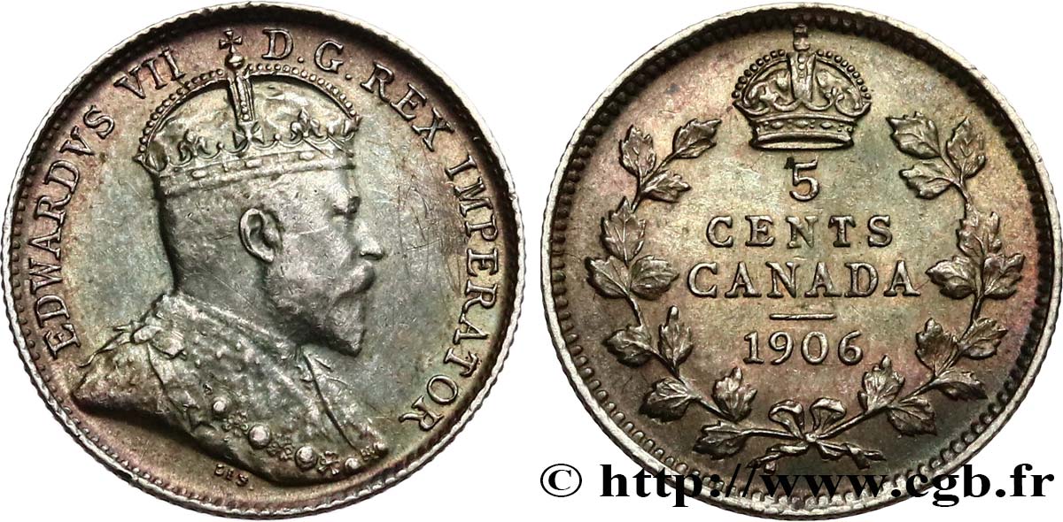 CANADA 5 Cents Édouard VII 1906  AU/AU 