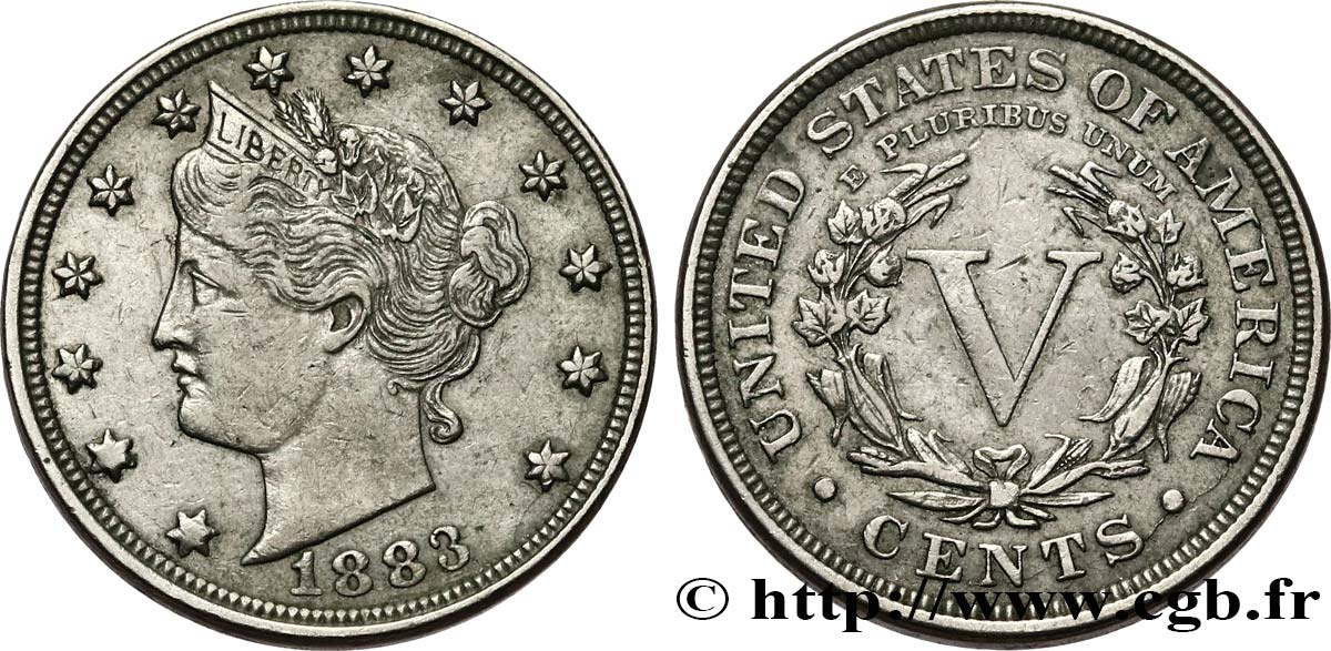 ÉTATS-UNIS D AMÉRIQUE 5 Cents “Liberté” 1883 Philadelphie TTB 