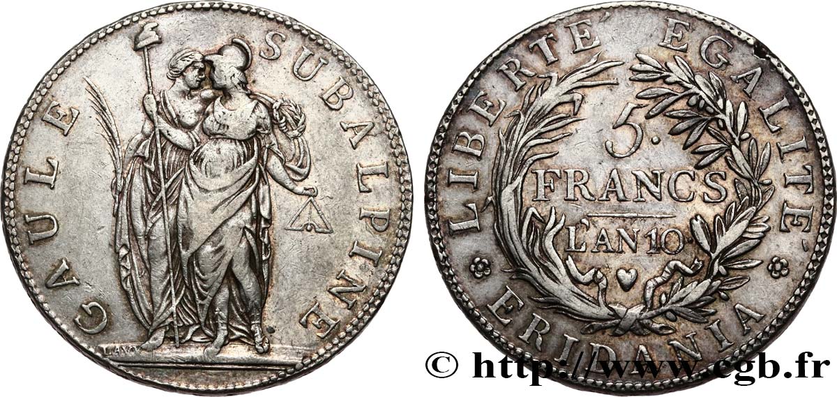 ITALIEN - SUBALPINISCHE  5 Francs an 10 1802 Turin SS 