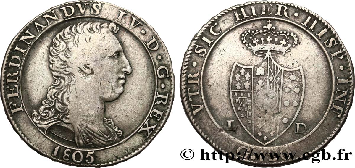 ITALY - KINGDOM OF NAPLES - FERDINAND IV 1 Piastre de 120 Grana 1805  VF 