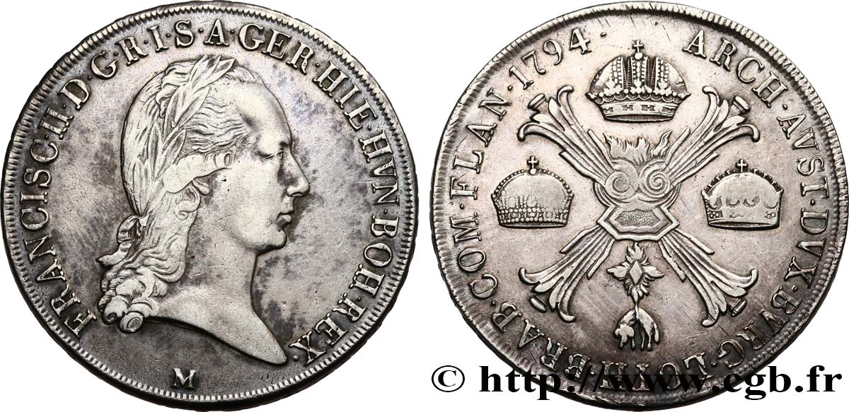 ITALIA - LOMBARDIA 1 Kronenthaler Lombardie François II d’Autriche 1796 Milan - M MBC 