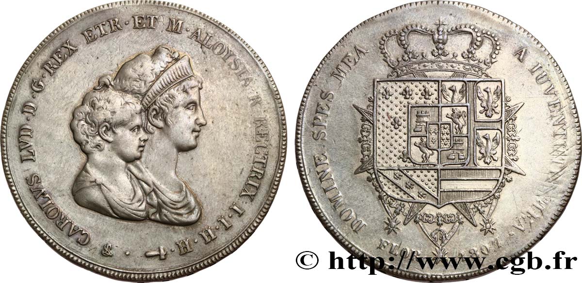 ITALY - KINGDOM OF ETRURIA - CHARLES-LOUIS and MARIE-LOUISE 10 Lire, 2e type 1807 Florence XF/AU 