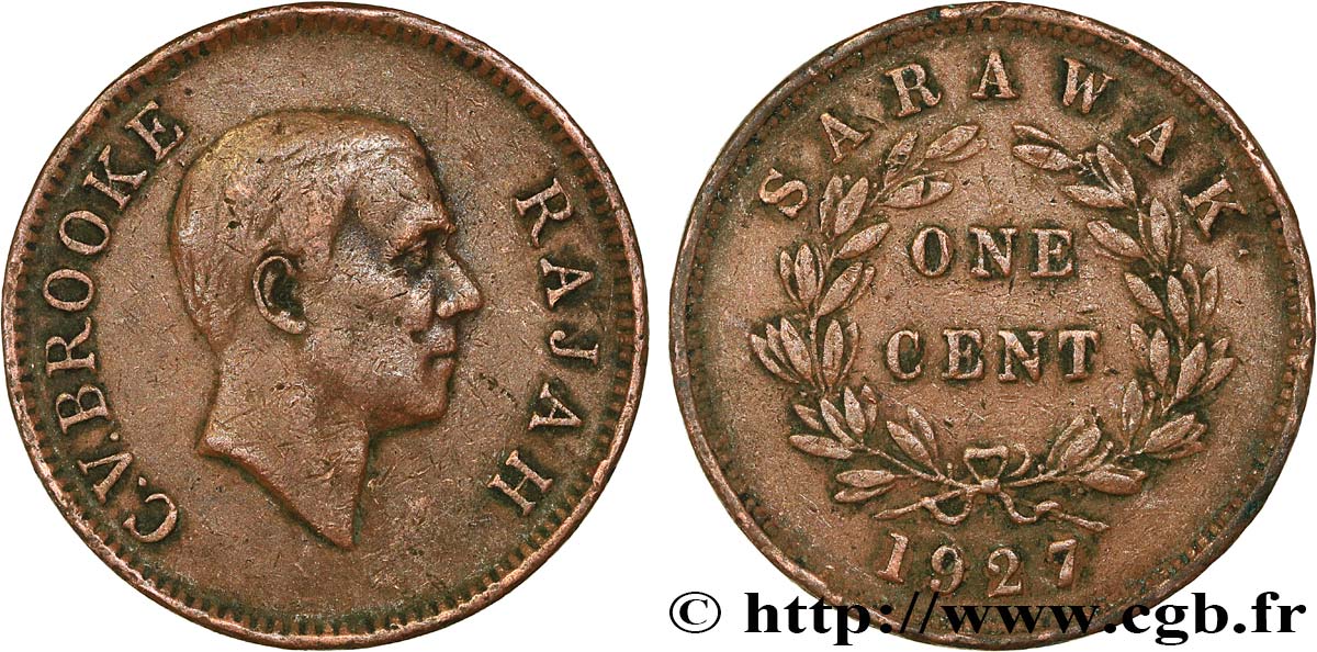 SARAWAK 1 Cent Rajah C.V. Brooke 1927 Heaton - H VF 