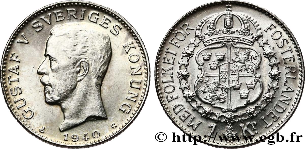 SUÈDE 1 Krona Gustave V 1940  SPL 