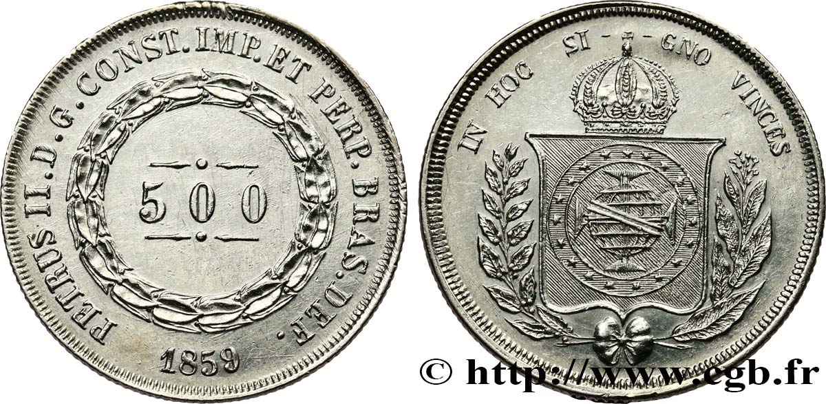 BRÉSIL 500 Reis Pierre II 1859  SUP 