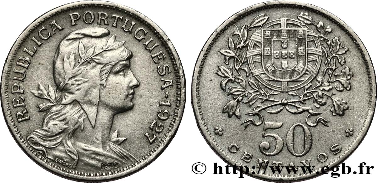PORTUGAL 50 Centavos 1927  TTB 