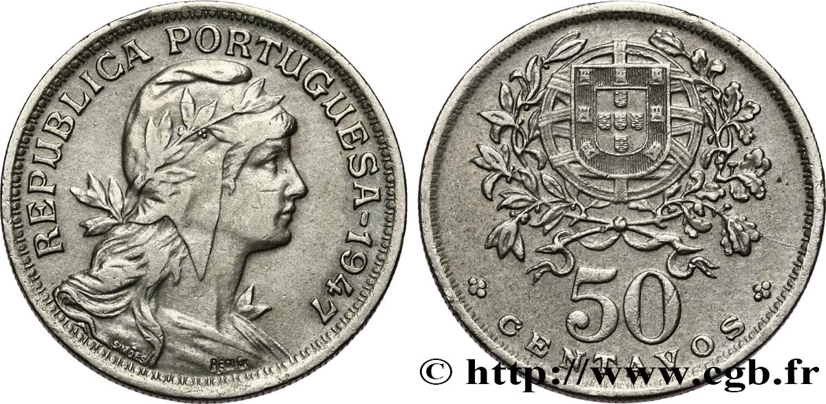 PORTUGAL 50 Centavos 1947  XF 