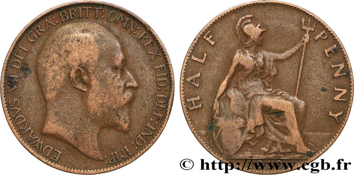 VEREINIGTEN KÖNIGREICH 1/2 Penny Edouard VII 1910  S 