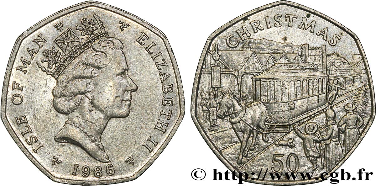 ISLE OF MAN 50 Pence Noël 1986 Pobjoy Mint AU 