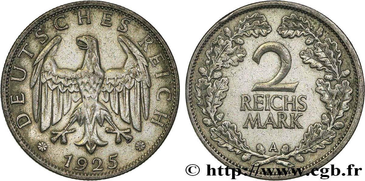 ALLEMAGNE 2 Reichsmark aigle 1925 Berlin TTB+ 