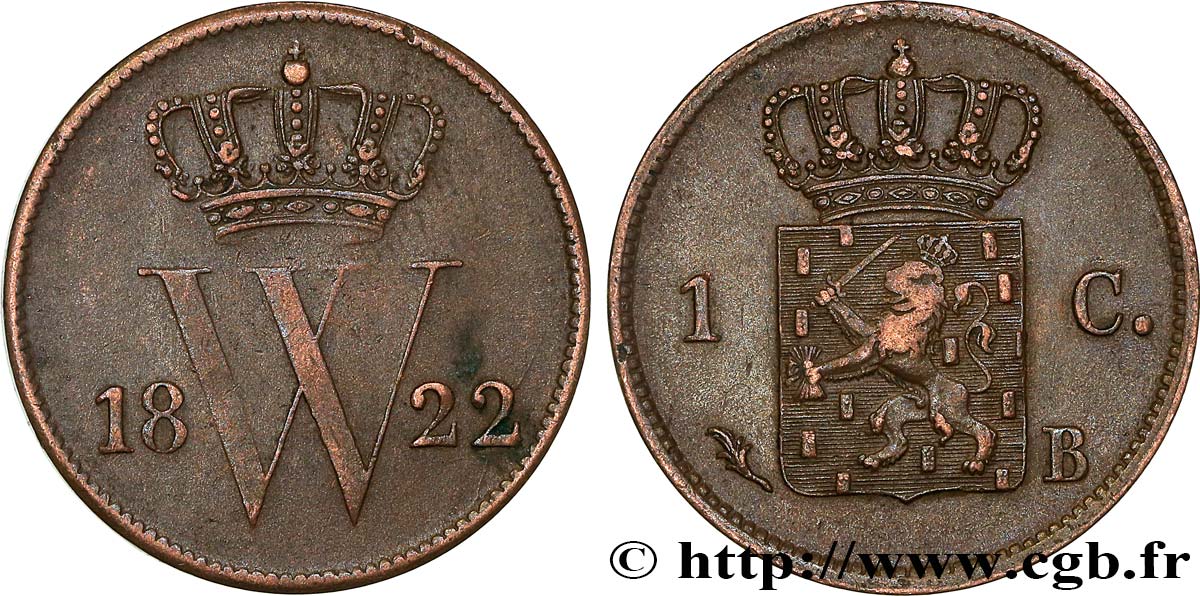PAYS-BAS 1 Cent Guillaume Ier 1822 Bruxelles TB+ 