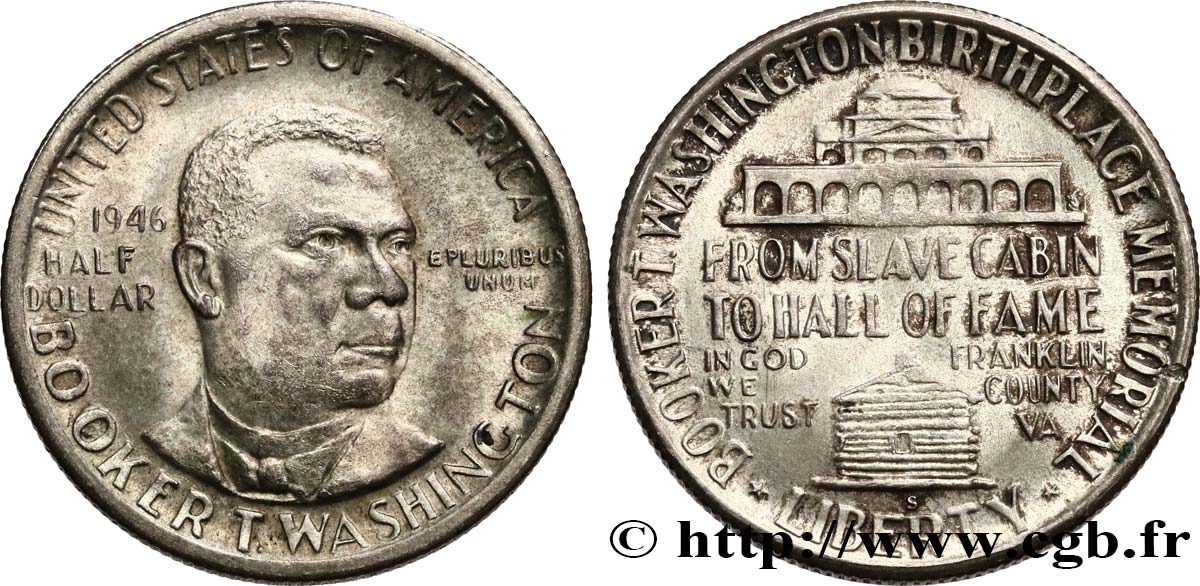 ÉTATS-UNIS D AMÉRIQUE 1/2 Dollar Booker T. Washington Memorial 1946 Philadelphie TTB 