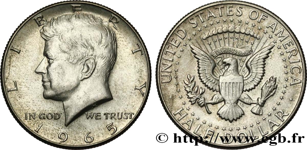 VEREINIGTE STAATEN VON AMERIKA 1/2 Dollar Kennedy 1965 Philadelphie fVZ 