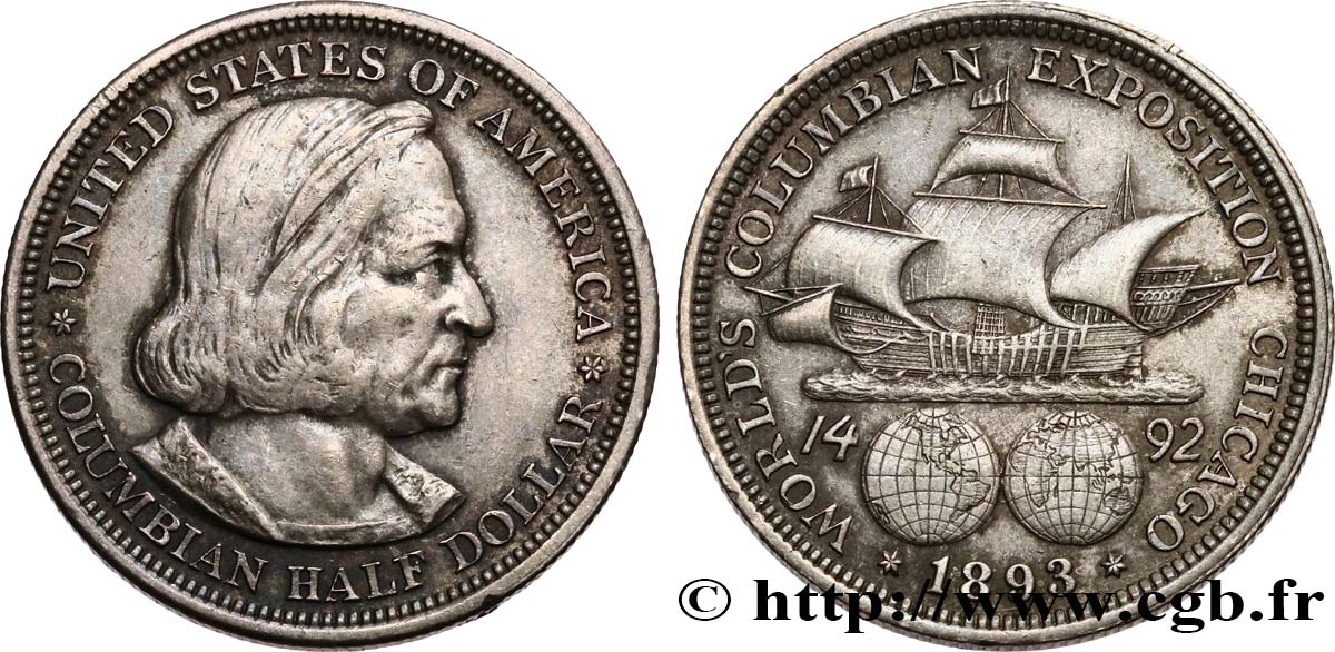 ÉTATS-UNIS D AMÉRIQUE 1/2 Dollar Exposition Colombienne de Chicago 1893 Philadelphie TTB 