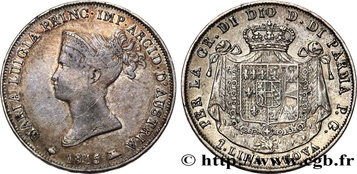 ITALY - PARMA AND PIACENZA 1 Lire Marie-Louise 1815 Milan VF/VF 
