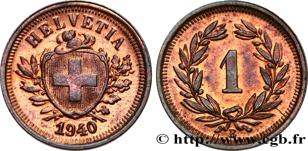 SCHWEIZ 1 Centime (Rappen) Croix Suisse 1940 Berne fST 