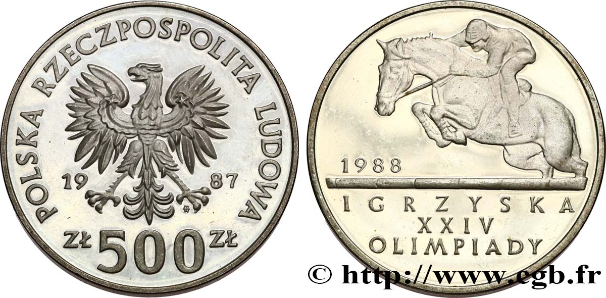 POLOGNE 500 Zlotych Pr oof XXIVe Olympiades - équitation 1987 Varsovie SPL 
